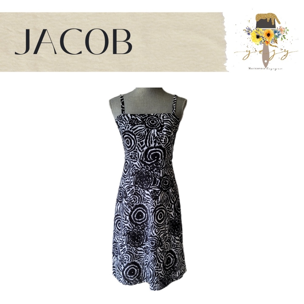 JACOB Size 6, Black/White, Casual, Midi Dress